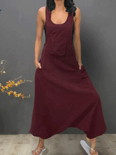 Μπορντό Σαλοπέτες Ample Dungarees Dress