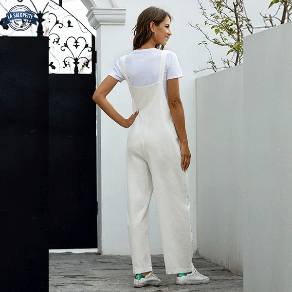 Λευκό Σαλοπέτες Casual Dungarees Dress
