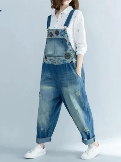 salopette-en-jean-large Jean Large Dungarees με Fleur d'Arabi