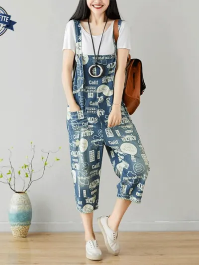 salopette-motif California Pattern Denim Dungarees αγοριστικη